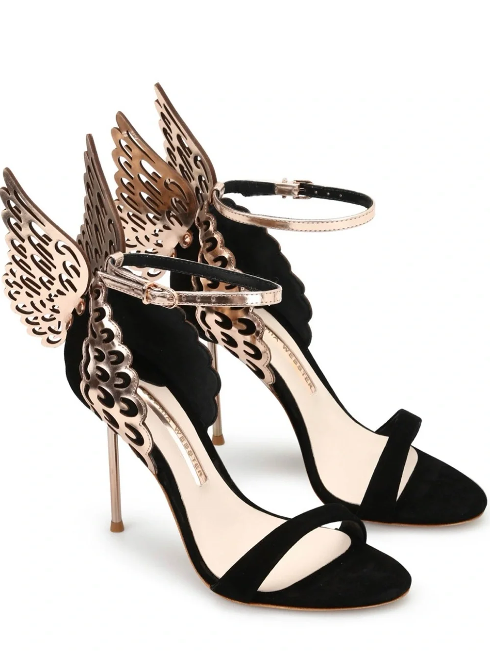 Sophia Webster Black and Rose Gold Wing-Embellished Stiletto Sandals